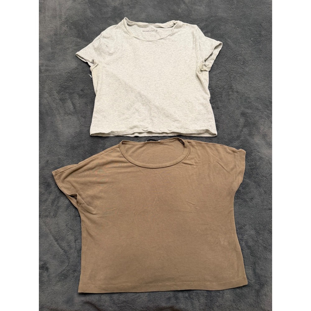 Zara Abercrombie T-Shirt Bundle Women Small Large Grey Tan Excellent Basics